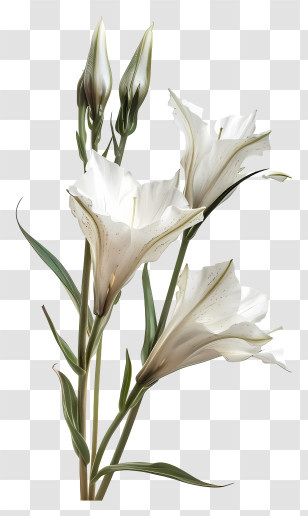 Funeral - Delicate White Lily Flowers With Buds Transparent PNG