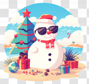 Beach Christmas Snowman - Snowman On Beach With Christmas Theme Transparent PNG