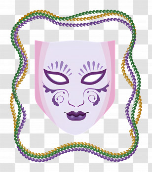 Mardi Beads - Decorative Mardi Gras Mask With Beads Transparent PNG