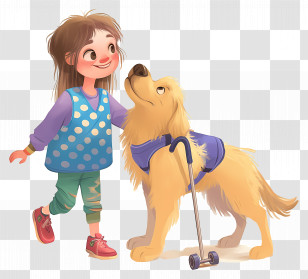 Blind Girl - Girl And Dog Friendship Illustration Transparent PNG