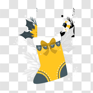 Christmas Sock - Yellow Christmas Stocking With Holly And Bow Transparent PNG