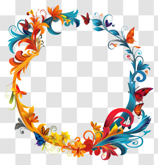 Floral Wreath - Colorful Floral Wreath With Butterflies Transparent PNG