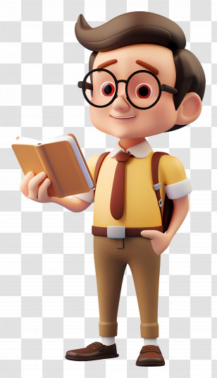 3d Cartoon Teacher - Boy Reading A Book Transparent PNG