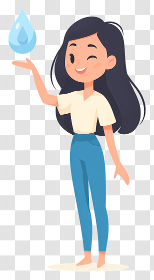Girl Holding Water Drop - Girl Holding Water Drop Cartoon Transparent PNG