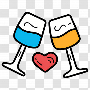 Clinking Wine Glasses With Heart - Clinking Wine Glasses With Heart Icon Transparent PNG