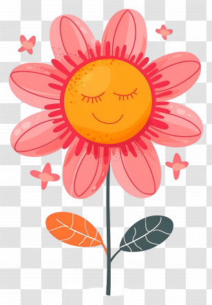 Flower Emoji - Sleeping Pink Flower Cartoon Design Transparent PNG