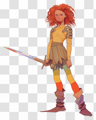 Girl Warrior - Red-Haired Fantasy Warrior With Sword Transparent PNG