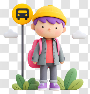 Student Waiting At Bus Stop - Little Kid At Bus Stop Transparent PNG