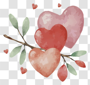 Cartoon - Heart Shapes On A Branch Watercolor Illustration Transparent PNG