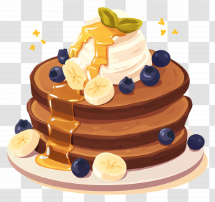 Chocolate Pancakes - Illustrated Pancakes With Banana And Blueberry Topping Transparent PNG