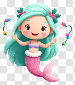 Christmas Mermaid - Cute Turquoise-haired Mermaid Transparent PNG