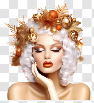 Isometric Style - Elegant Woman With White Hair And Golden Decorations Transparent PNG