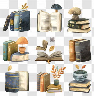 Book - Artistic Stack Of Books With Decorative Elements Transparent PNG