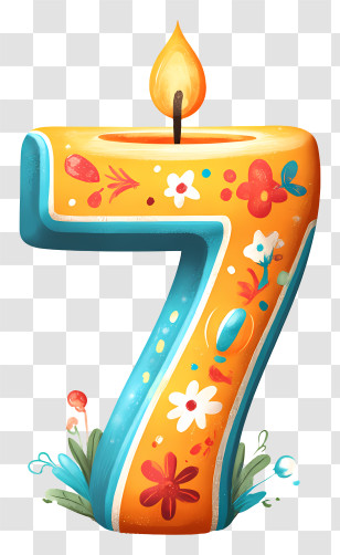 Number 7 Birthday Candle - Decorative Number Seven Candle Transparent PNG