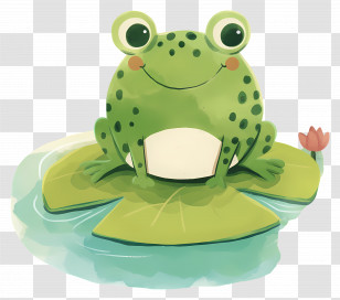 Cute Green Frog - Smiling Frog On Lily Pad Cartoon Transparent PNG