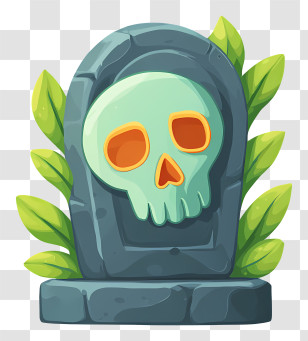 Headstone Emoji - Skull On Tombstone Illustration Transparent PNG