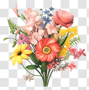 Bouquet Of Flowers - Colorful Flower Bouquet With Mixed Blooms Transparent PNG