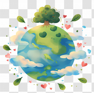 Planet Earth - Cartoon Earth With Nature Theme Transparent PNG