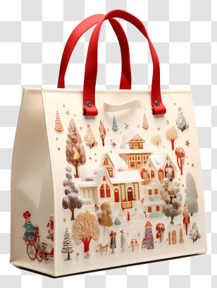 Shopping Bag - Festive Tote Bag With Winter Village Design Transparent PNG