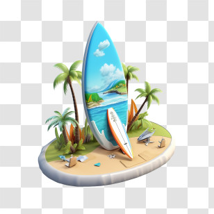 Surfing Board - Surfboards And Palm Trees On Beach Transparent PNG