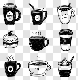 Doodle Coffee - Coffee And Drinks Doodles Transparent PNG