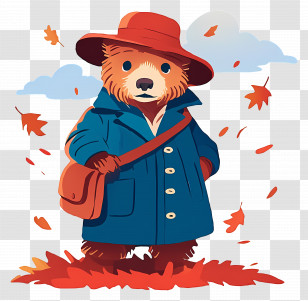 Paddington - Bear Dressed In Coat Amidst Autumn Leaves Transparent PNG