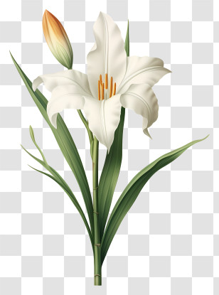 White Lily - Beautiful White Lily Flower In Botanical Art Transparent PNG