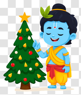 Krishna Celebrating Christmas - Cute Blue Krishna With Christmas Tree Transparent PNG