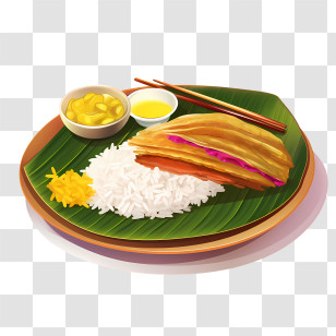 Onam Sadya Food - Food Plate With Rice And Side Dishes Transparent PNG