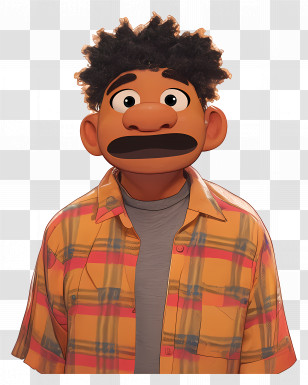 Tamir - Stylized Cartoon Character In Plaid Shirt Transparent PNG