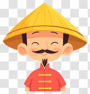 Vietnamese Man - Cartoon Character In Traditional Hat And Red Attire Transparent PNG