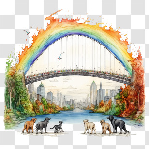 Rainbow Bridge Remembrance Day - Rainbow Bridge With Dogs In The City Transparent PNG
