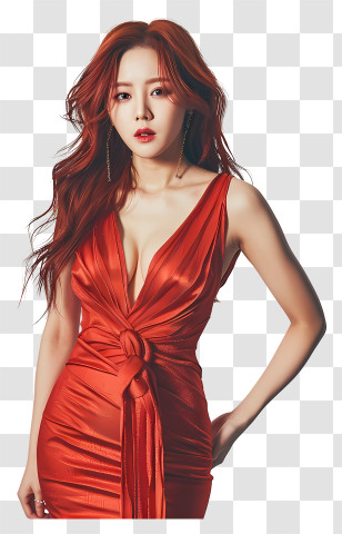 Hyomin - Elegant Woman In Red Satin Dress Transparent PNG