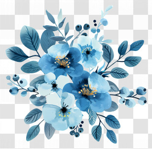 Blue Bouquet - Blue Watercolor Floral Design Illustration Transparent PNG