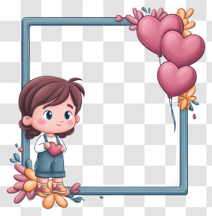 Cartoon Kid Frame - Child With Heart Balloons Frame Transparent PNG