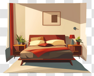 Bed Room Cartoon - Cozy Bedroom With Modern Furniture And Warm Lighting Transparent PNG