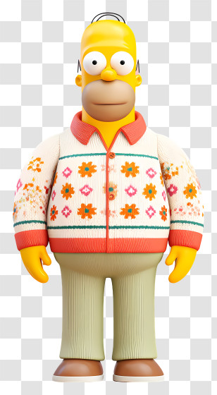 Homer Simpson - Cartoon Character Wearing A Patterned Sweater Transparent PNG