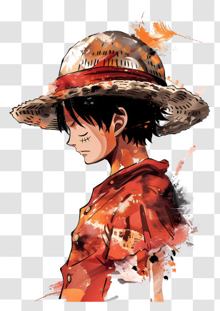 One Piece Luffy - Watercolor Art Of Character With Straw Hat Transparent PNG