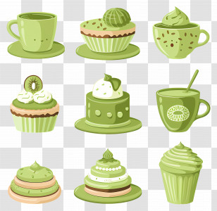 Matcha Desserts - Illustration Of Delicious Green Tea Desserts And Sweets Transparent PNG