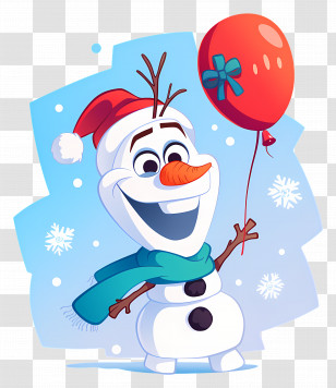 Frozen Olaf - Festive Snowman Holding Balloon In Winter Cartoon Style Transparent PNG