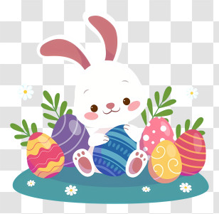 Cute Bunny - Cute Easter Bunny With Eggs Transparent PNG