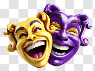 Shrove Tuesday - Yellow And Purple Comedy Masks Transparent PNG