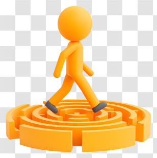 Man Finding Missing Solution - Orange Figure Walking In Maze Transparent PNG