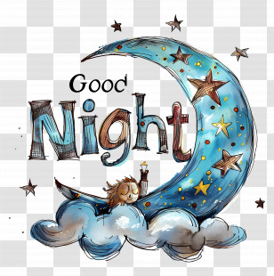 Good Night - Good Night Illustration With Moon And Stars Transparent PNG