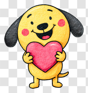 Dog Holds Red Heart - Cute Yellow Dog Holding Heart Transparent PNG