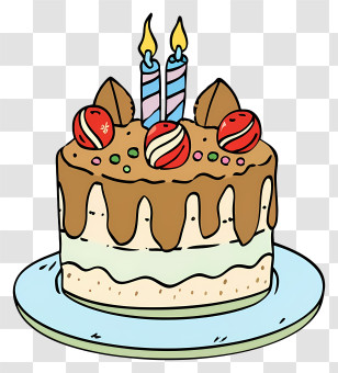 Cartoon Cake - Chocolate Birthday Cake With Two Candles Transparent PNG