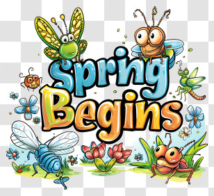 Spring Begins - Spring Begins With Insects And Flowers Transparent PNG