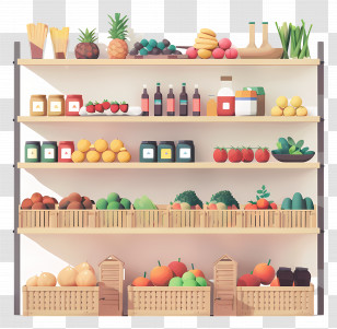 Grocery - Grocery Store Shelf With Fresh Produce Transparent PNG