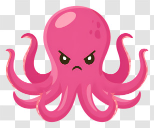 Octopus Emoji - Angry Pink Octopus Cartoon Transparent PNG