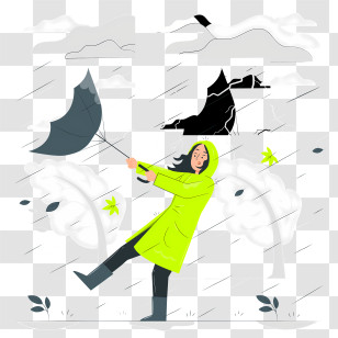 Rain - Rainy Day With Wind And Umbrella Transparent PNG